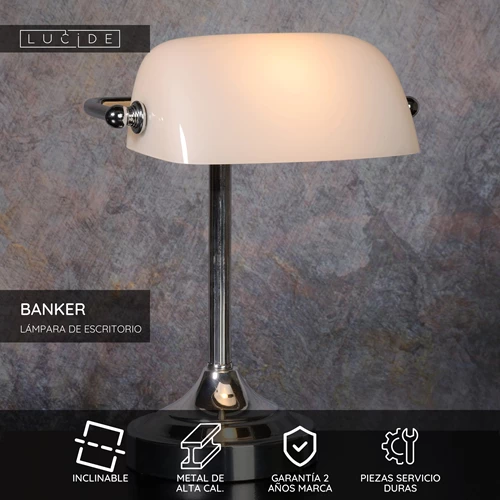 Lucide BANKER - Lámpara de escritorio - 1xE14 - Cromo - USP